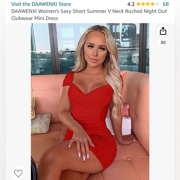 Red Ruched Mini Dress Size M - Picture 2 of 5